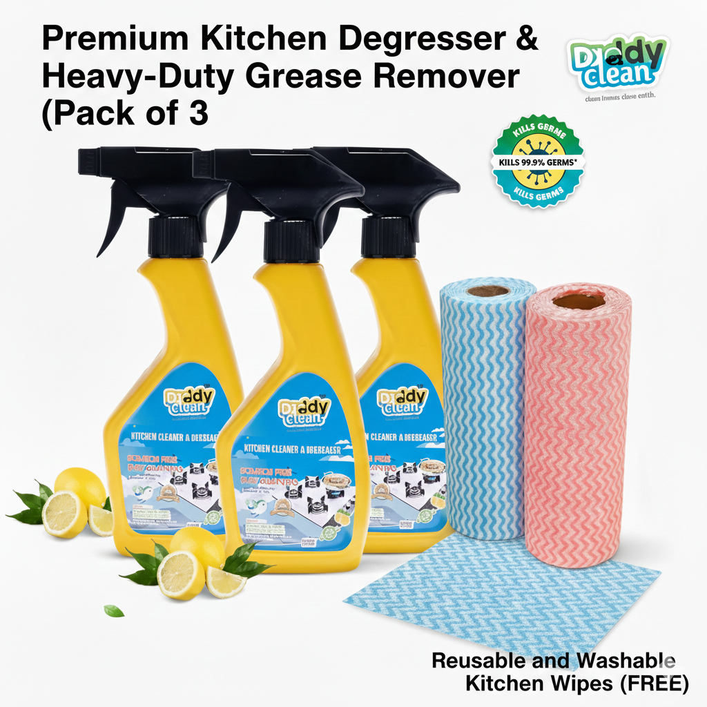 Kitchen Degreaser & Heavy-Duty Grease Remover(Pack of 3) with FREE Washable Cleaning Wipes DaddyClean